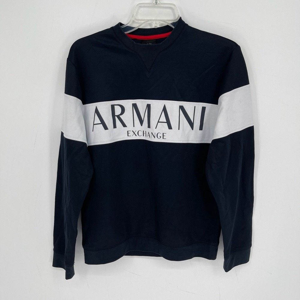 Armani Exchange Men's Navy Blue Colorblock Logo Pullover Sweatshirt Size S